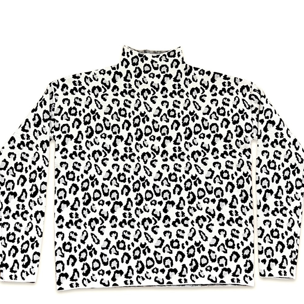 Cynthia Rowley NWT Metallic Mock Neck Sweater Animal Print Silver Size Small